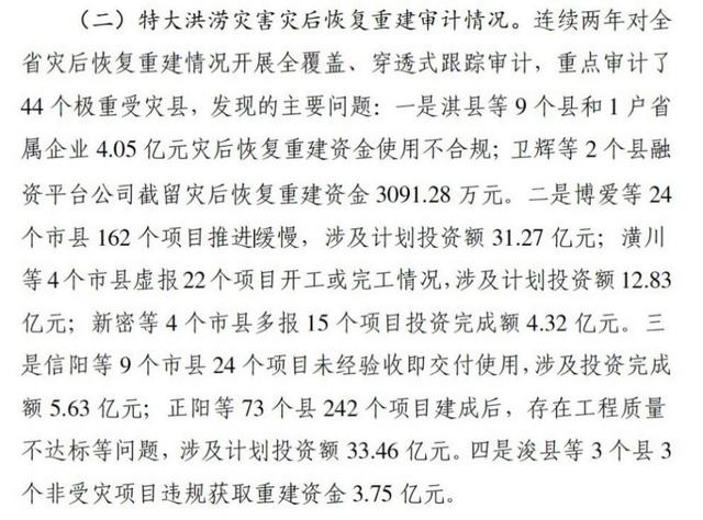 河南回应近百亿灾后重建资金出问题（部分地区相关单位暂未明确回应审计所涉问题）